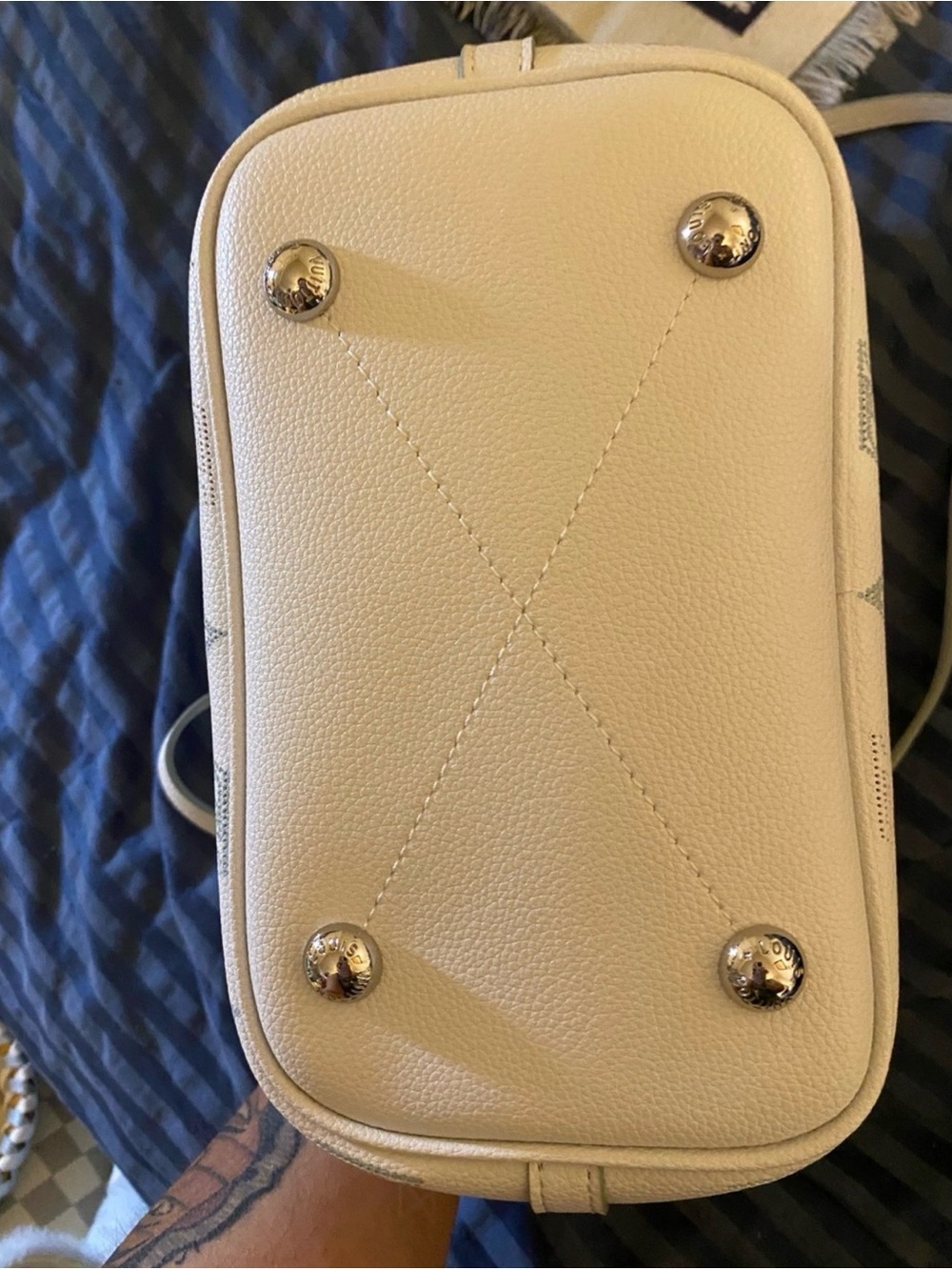 Designer Inspired White Perforated Monogram Tote - Picture 7 of 8